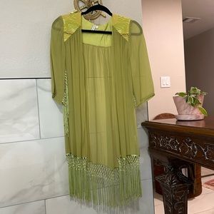 Green Fringe Kimono